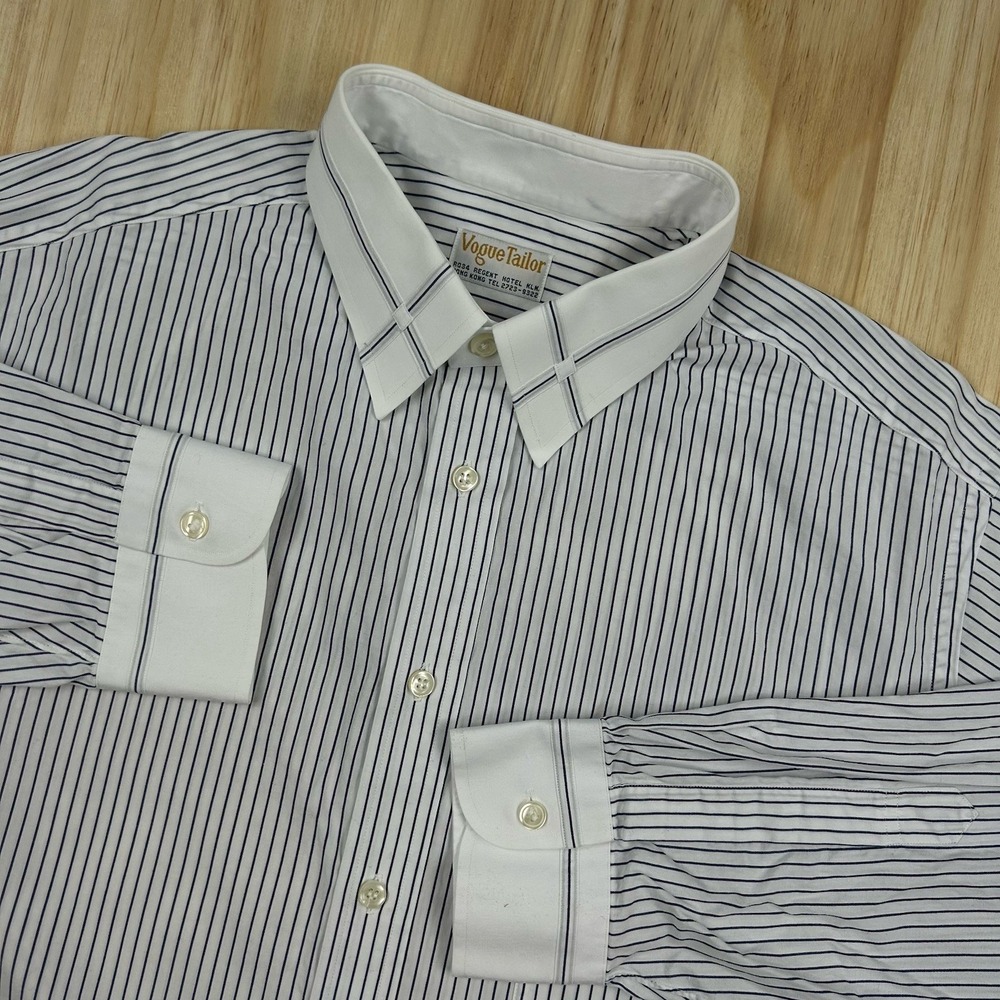 True Vintage Vogue Tailor Men's Ornate Button Shirt‎ Stripe Size 16 Long Sleeve